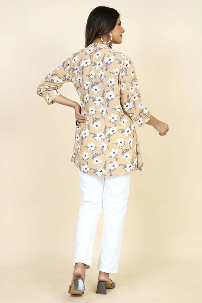 Peach Colour Rayon Printed Work Readymade Top TP1110748 A
