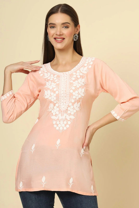 Peach Colour Rayon Readymade Top TP1110859