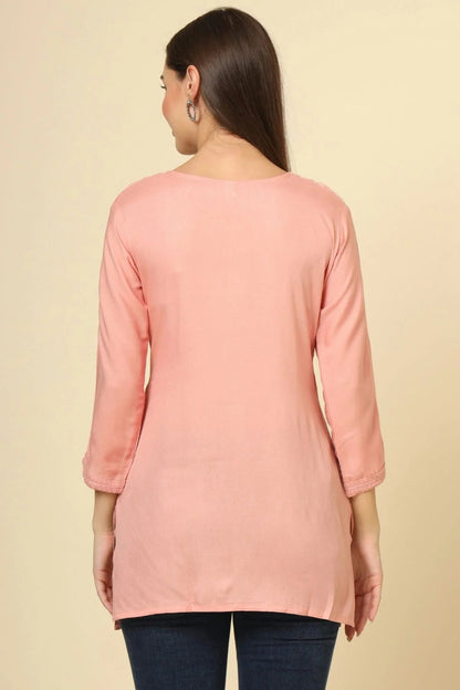Peach Colour Rayon Readymade Top TP1110865 A