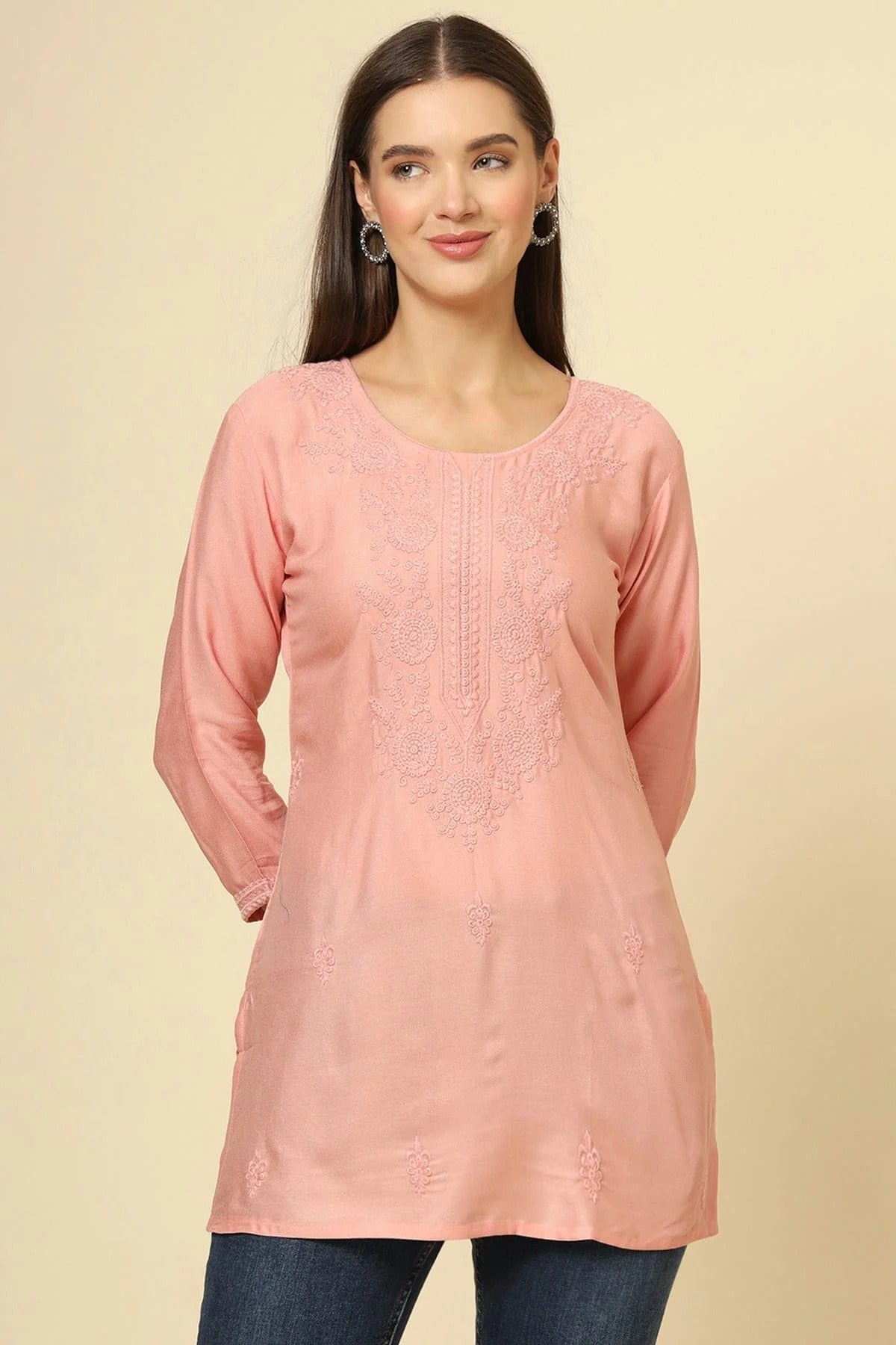 Peach Colour Rayon Readymade Top TP1110865