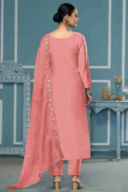 Peach Colour Roman Cotton Pant Style Suit SM1113240 A