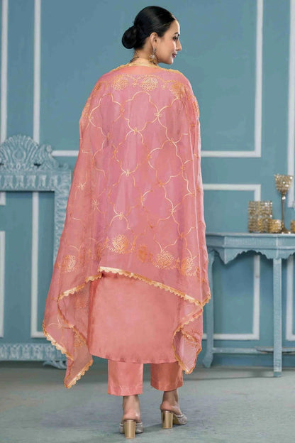 Peach Colour Roman Cotton Pant Style Suit SM1113267 A