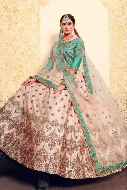 Peach Colour Satin Embroidery Lehenga Choli LC1080193 A