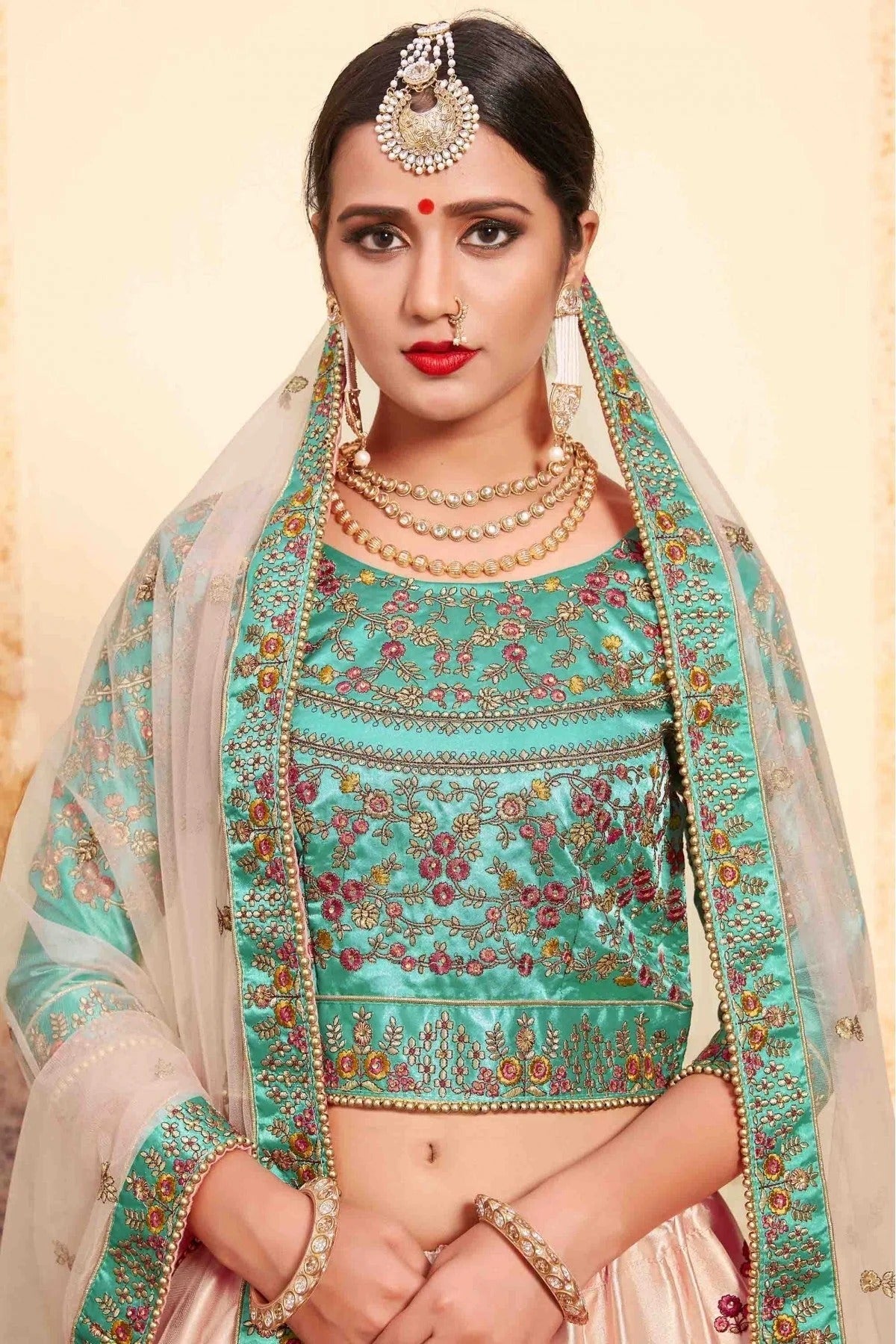 Peach Colour Satin Embroidery Lehenga Choli LC1080193 B