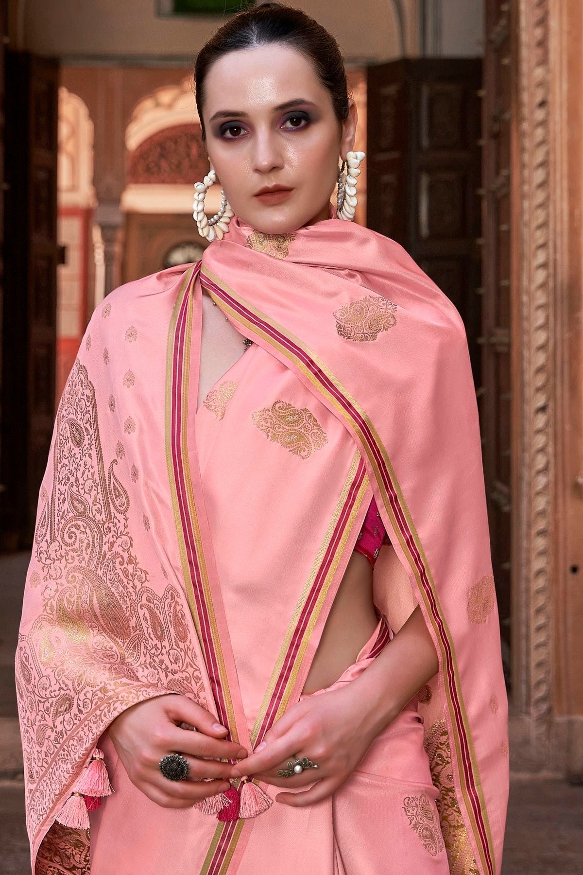 Peach Colour Satin Silk Saree SD1110187 A