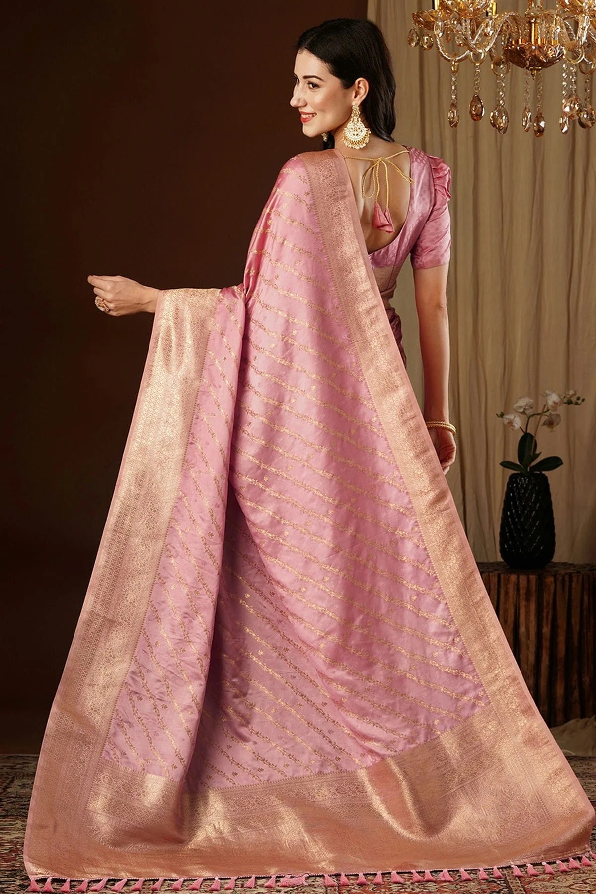 Peach Colour Satin Silk Traditional Saree SD1112144 A