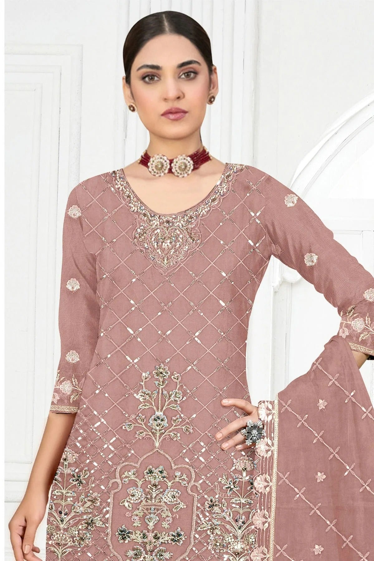 Peach Colour Semi Stitched Faux Georgette Pakistani Suit SM1140313 A