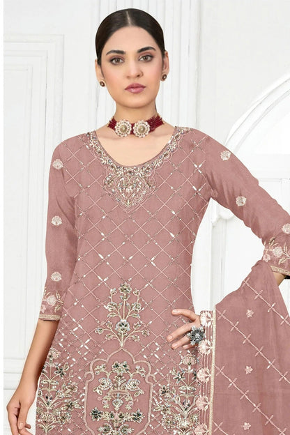 Peach Colour Semi Stitched Faux Georgette Pakistani Suit SM1140313 A