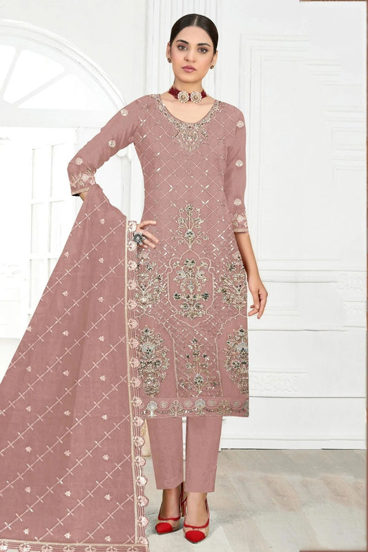 Peach Colour Semi Stitched Faux Georgette Pakistani Suit SM1140313