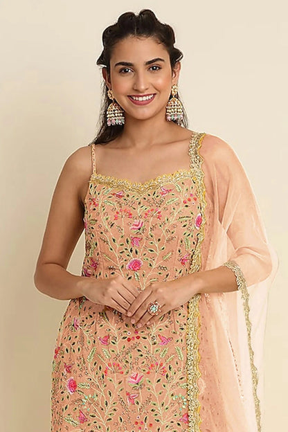 Peach Colour Semi Stitched Faux Georgette Sharara Suit SM1140167 A