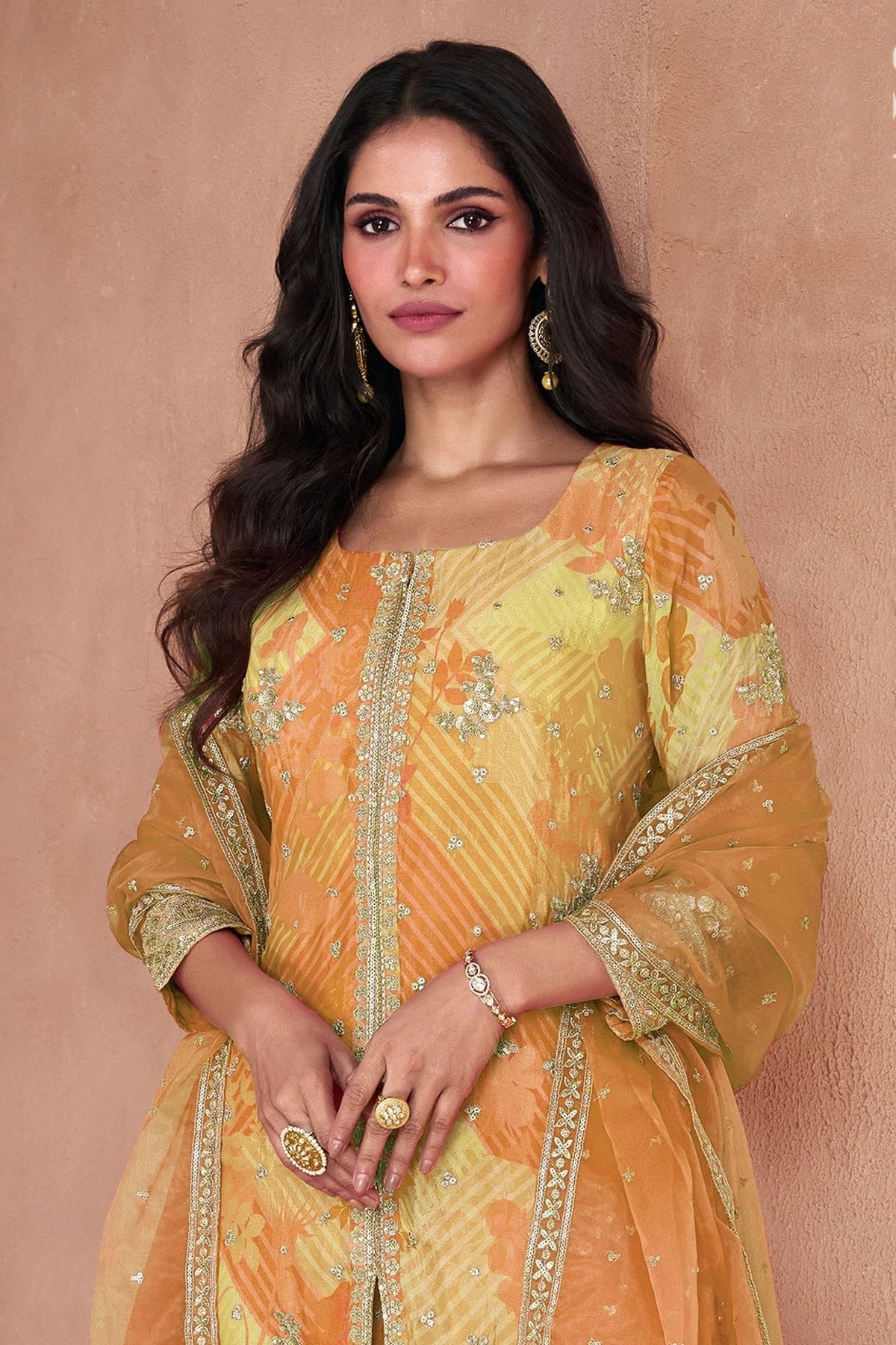 Peach Colour Semi Stitched Faux Georgette Sharara Suit SM1140381 A