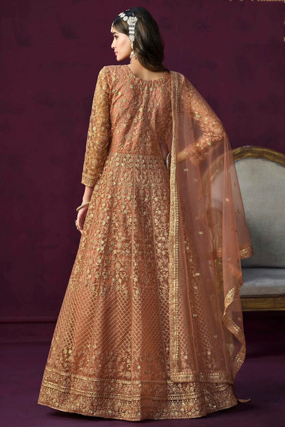Peach Colour Semi Stitched Net Anarkali Suit SM1050431 A