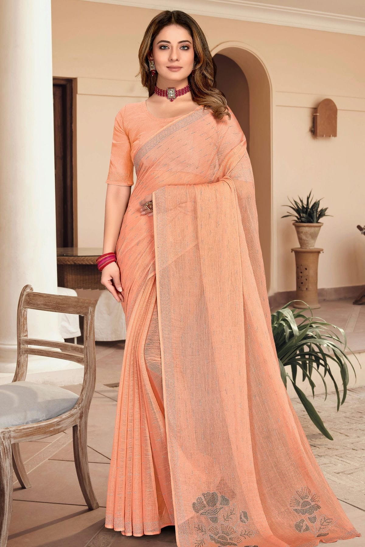 Peach Colour Silk Designer Saree LC1121448