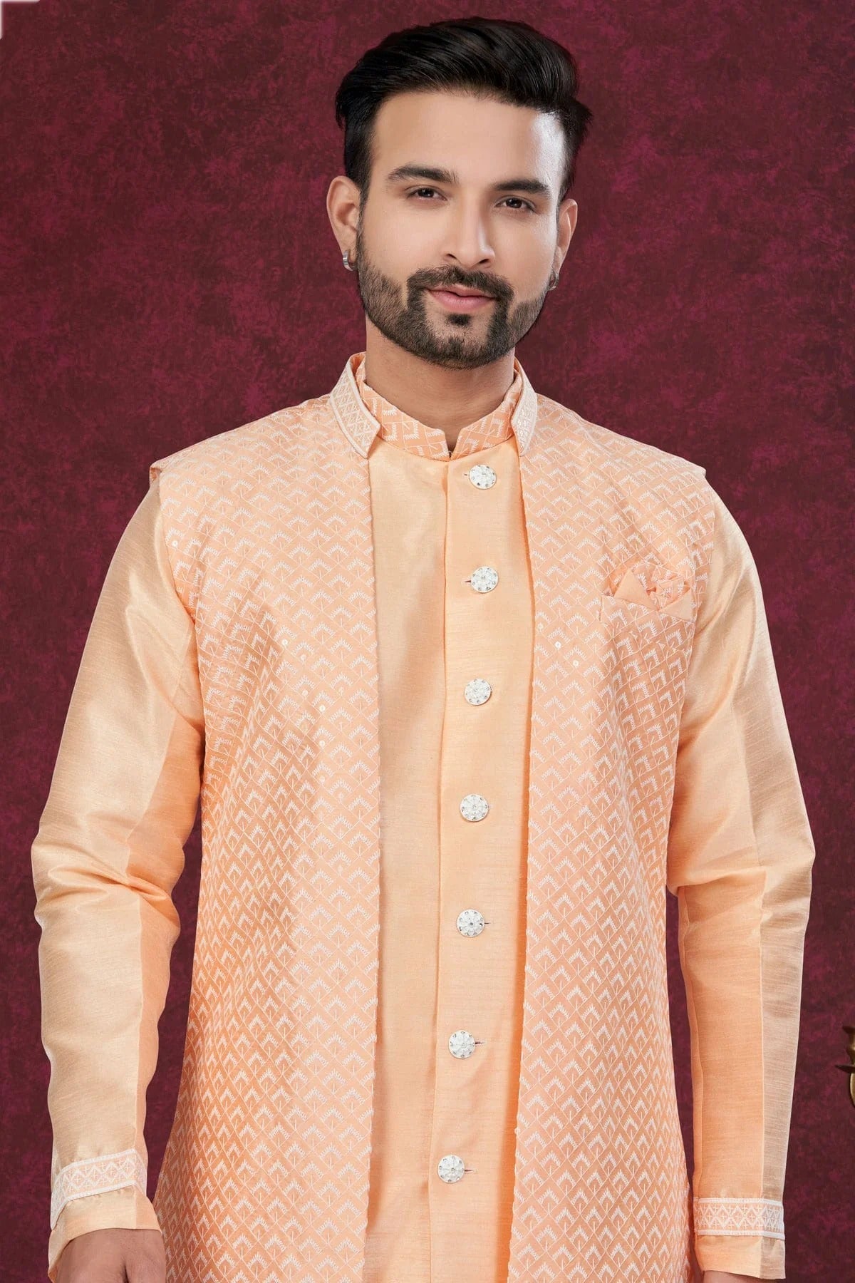 Peach Colour Silk Dupion Sherwani SH1040588 A