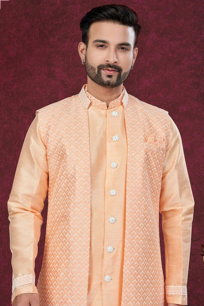 Peach Colour Silk Dupion Sherwani SH1040588 A