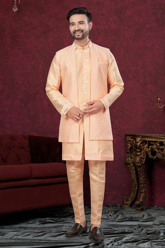 Peach Colour Silk Dupion Sherwani SH1040588