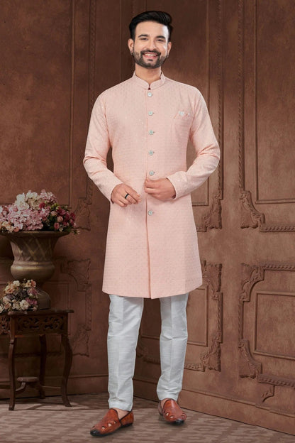 Peach Colour Silk Dupion Sherwani SH1040611