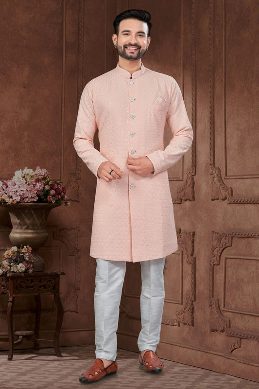 Peach Colour Silk Dupion Sherwani SH1040611