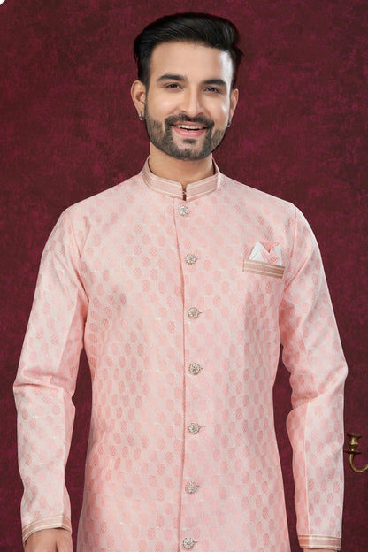 Peach Colour Silk Dupion Sherwani SH1040614 A
