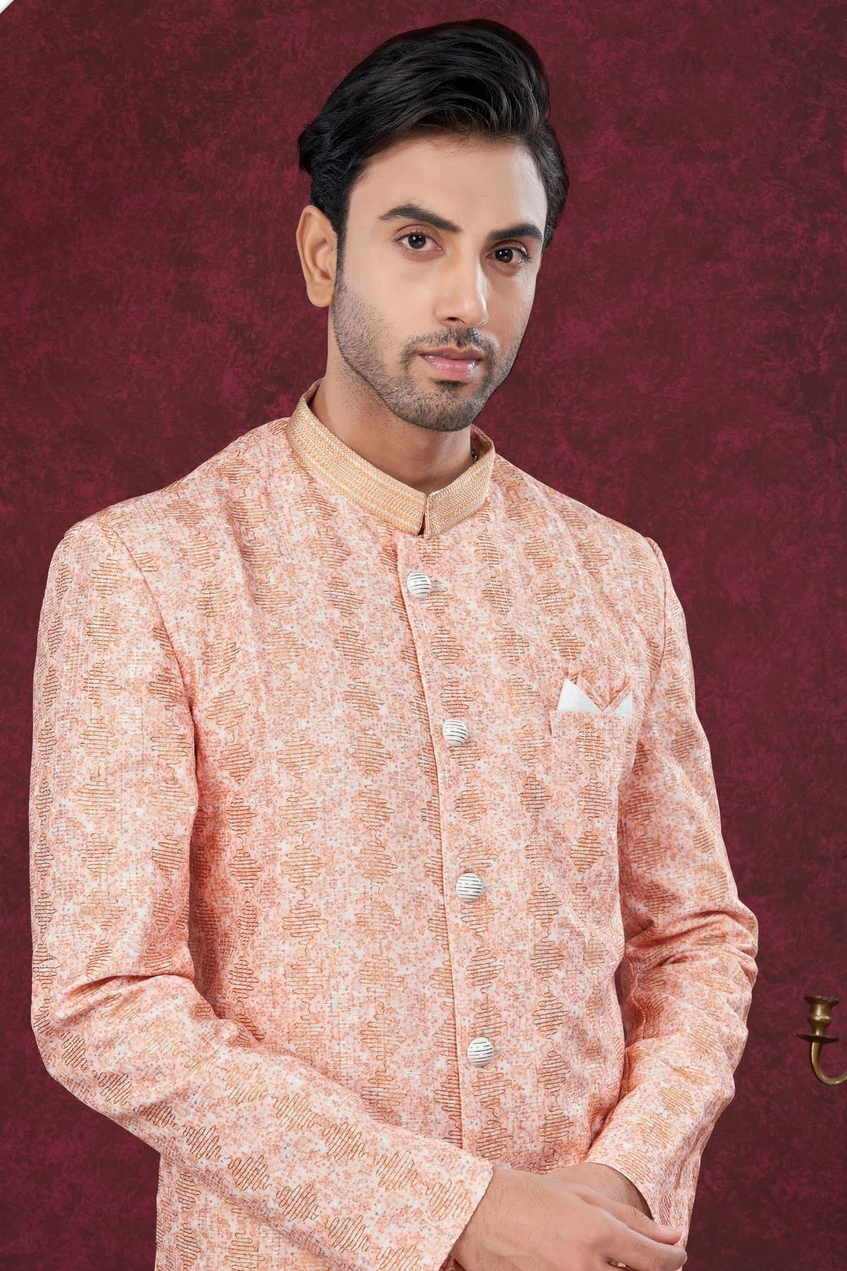 Peach Colour Silk Dupion Sherwani SH1040618 A