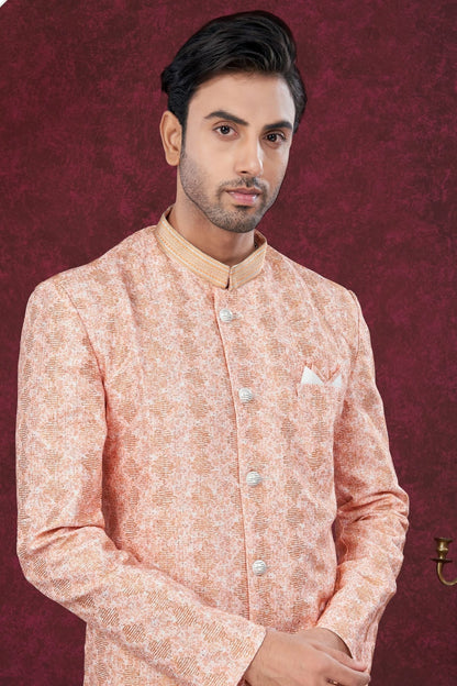Peach Colour Silk Dupion Sherwani SH1040618 A