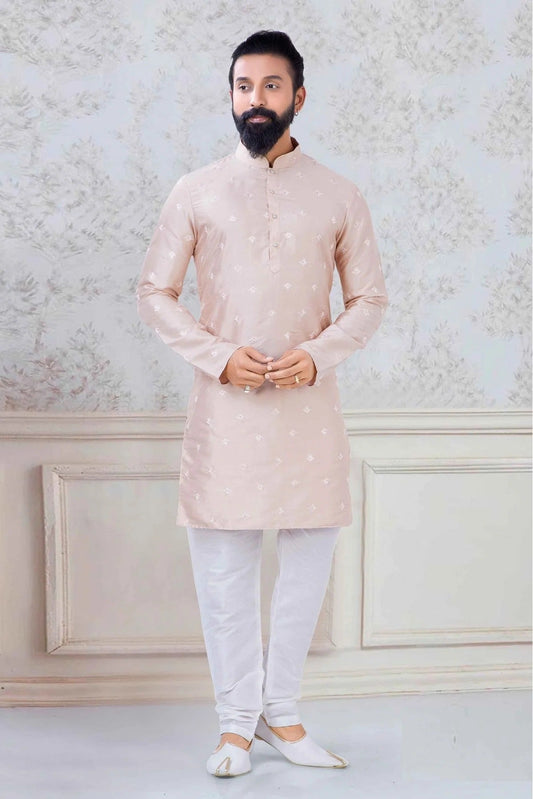 Peach Colour Silk Festival Wear Kurta Pajama KP1130045