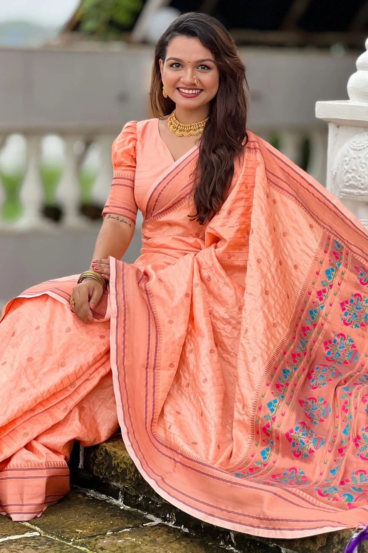 Peach Colour Silk Woven Work Saree SD1290035