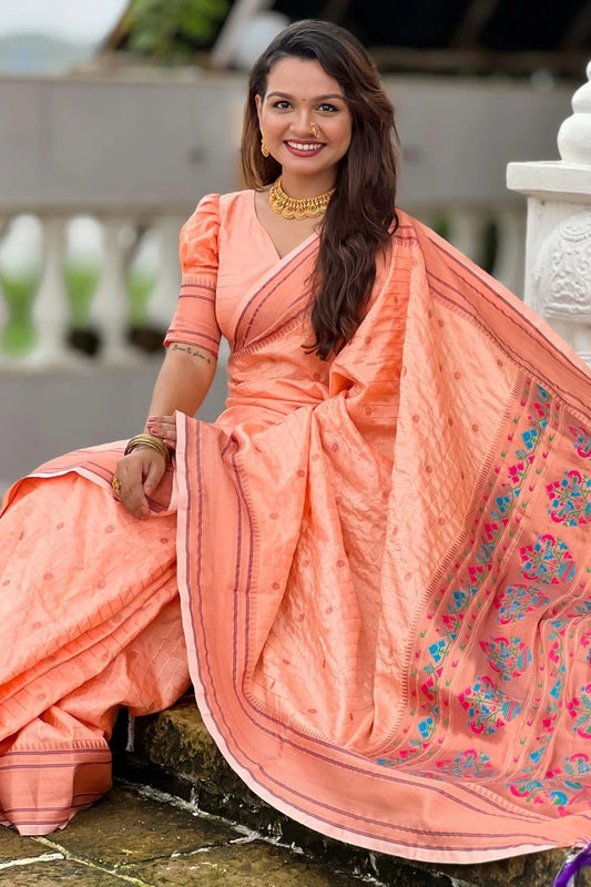Peach Colour Silk Woven Work Saree SD1290035