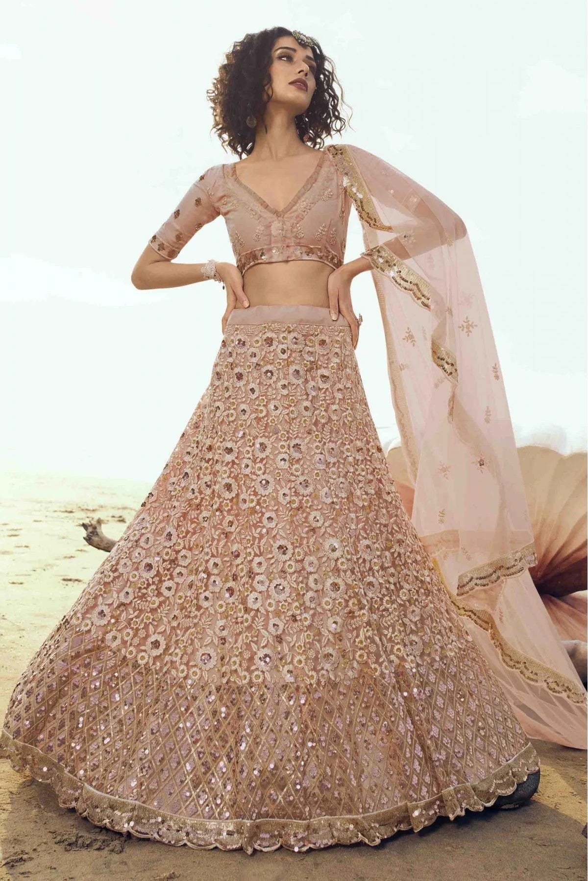 Peach Colour Soft Net Embroidery Lehenga Choli LC1080389