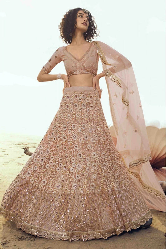 Peach Colour Soft Net Embroidery Lehenga Choli LC1080389