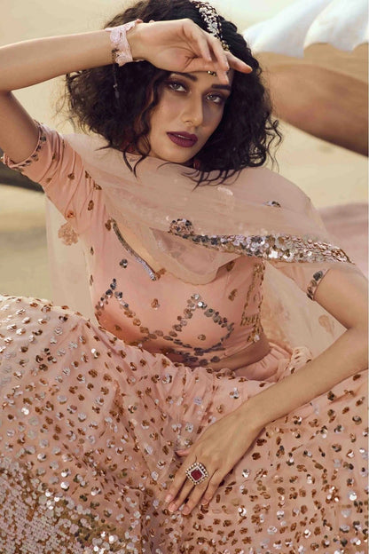 Peach Colour Soft Net Embroidery Lehenga Choli LC1080392 A
