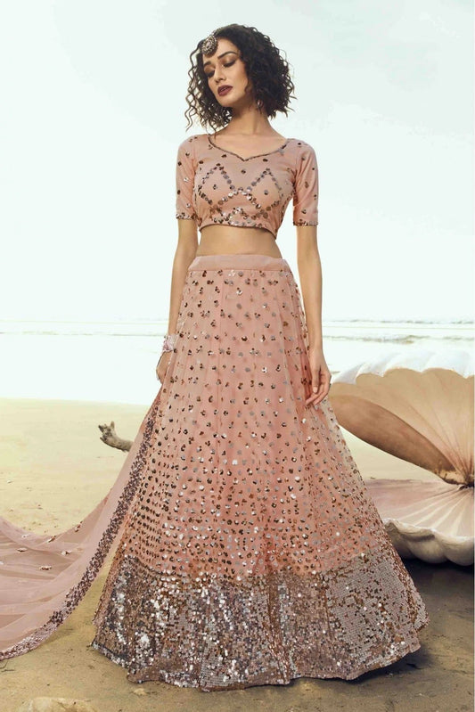 Peach Colour Soft Net Embroidery Lehenga Choli LC1080392