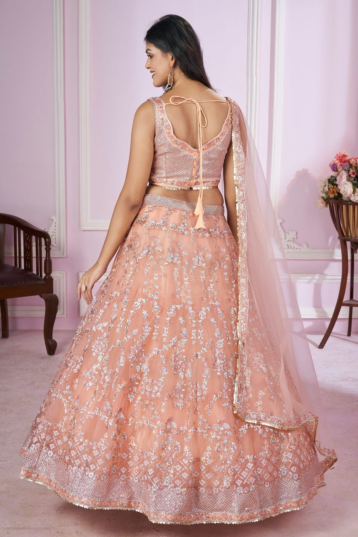 Peach Colour Soft Net Lehenga Choli LC1010282 1