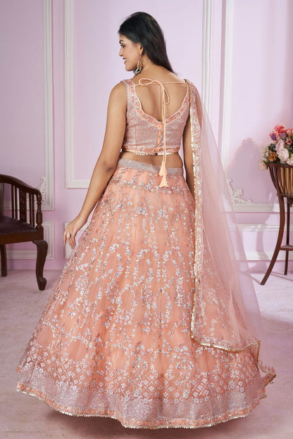 Peach Colour Soft Net Lehenga Choli LC1010282 1
