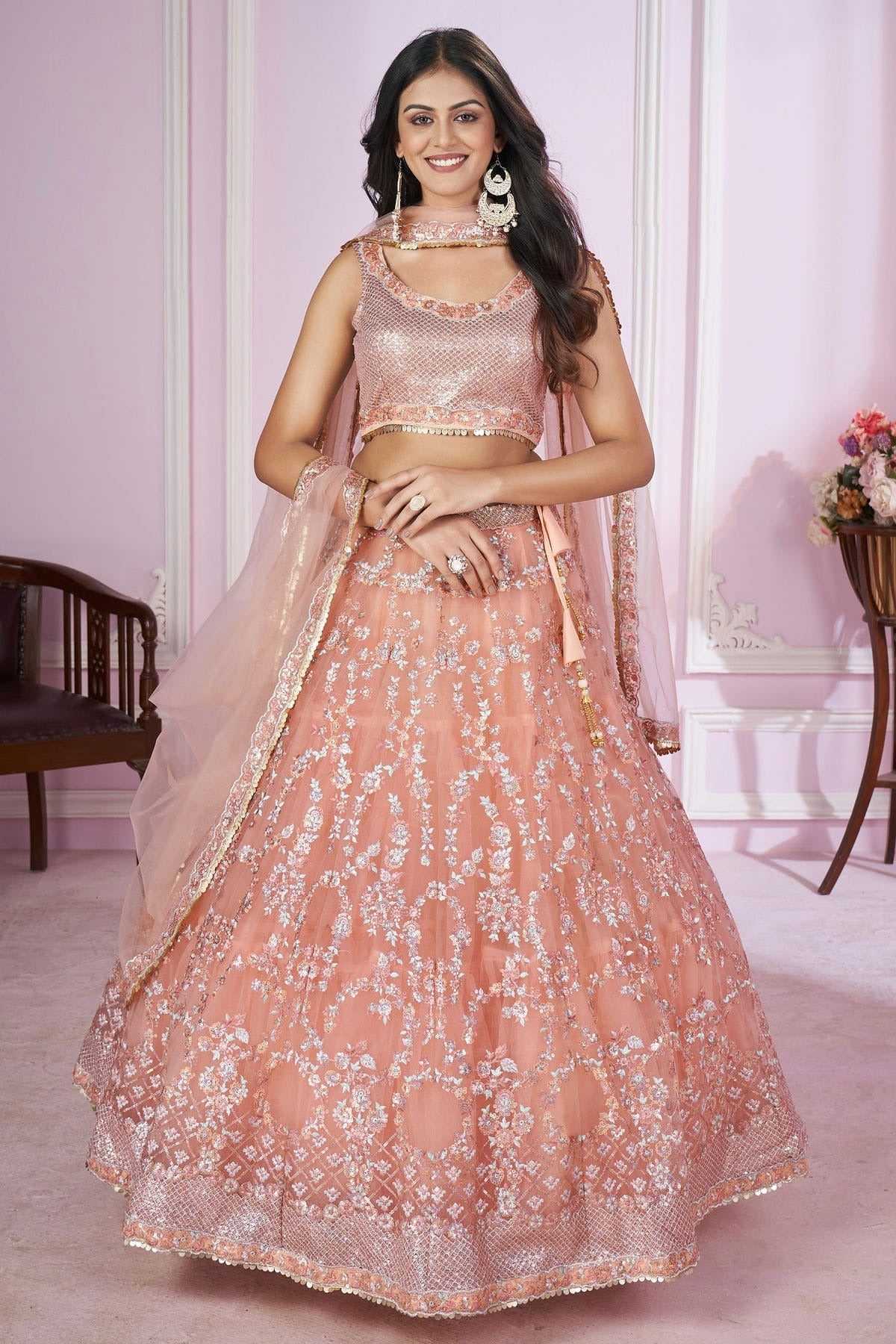 Peach Colour Soft Net Lehenga Choli LC1010282