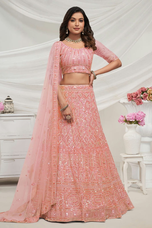 Peach Colour Soft Net Lehenga Choli LC1030027