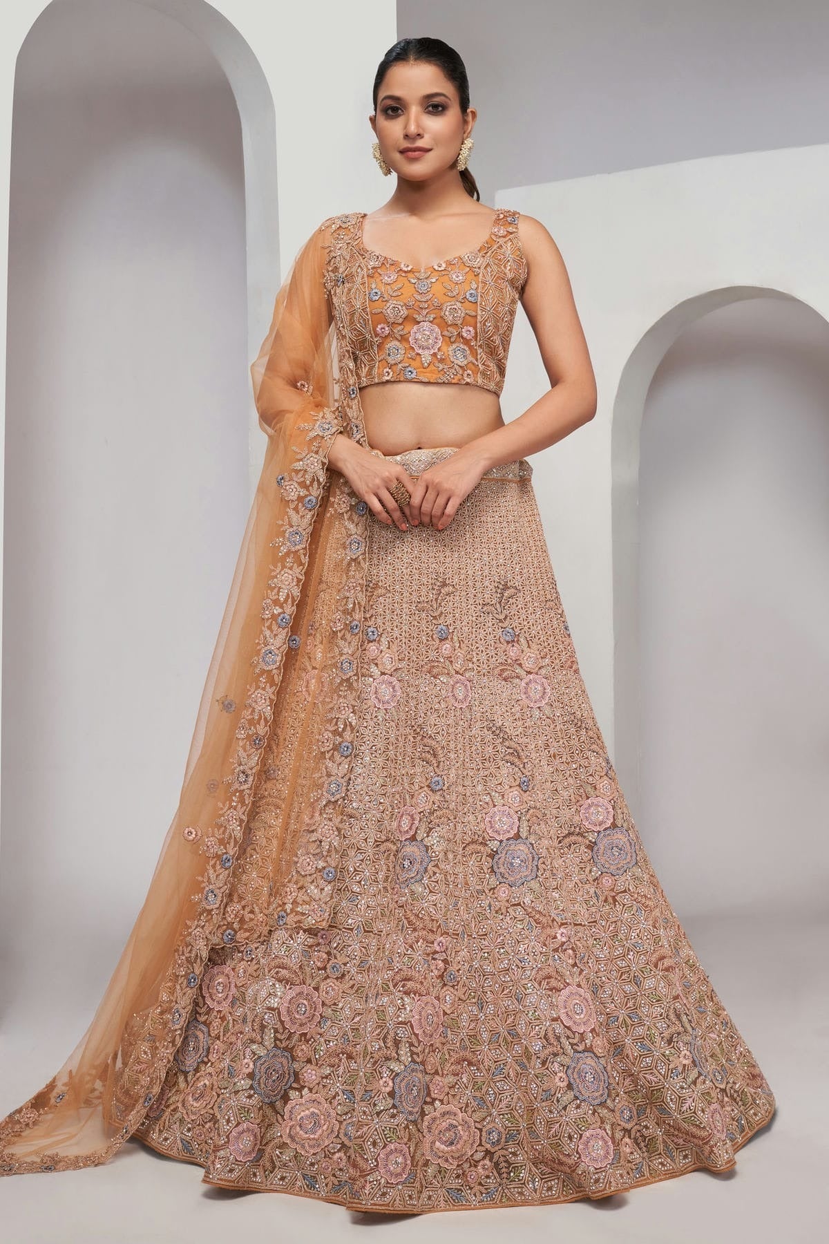 Peach Colour Soft Net Lehenga Choli LC1030055