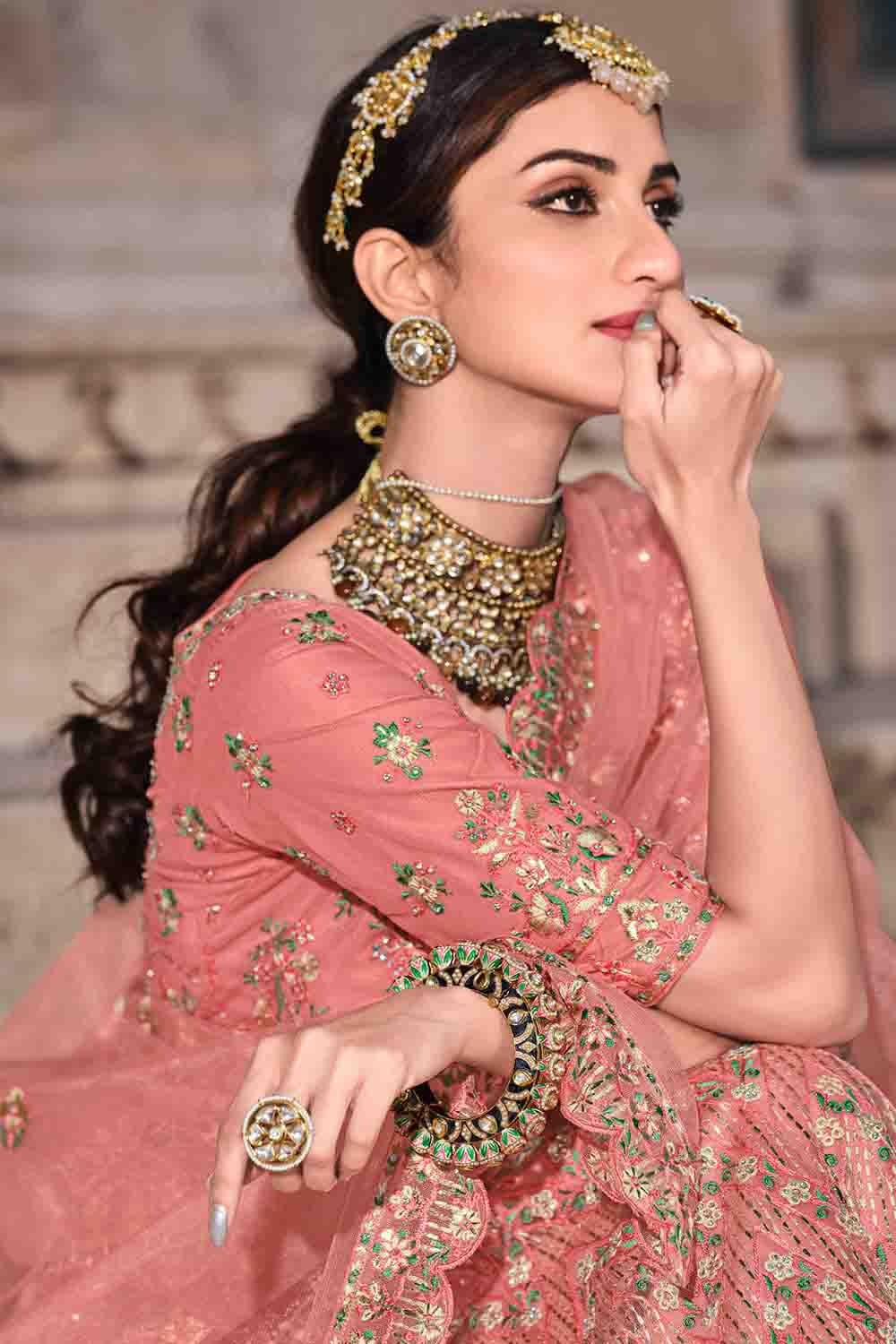 Peach Colour Soft Net Zari Work Lehenga Choli LC1080354 A