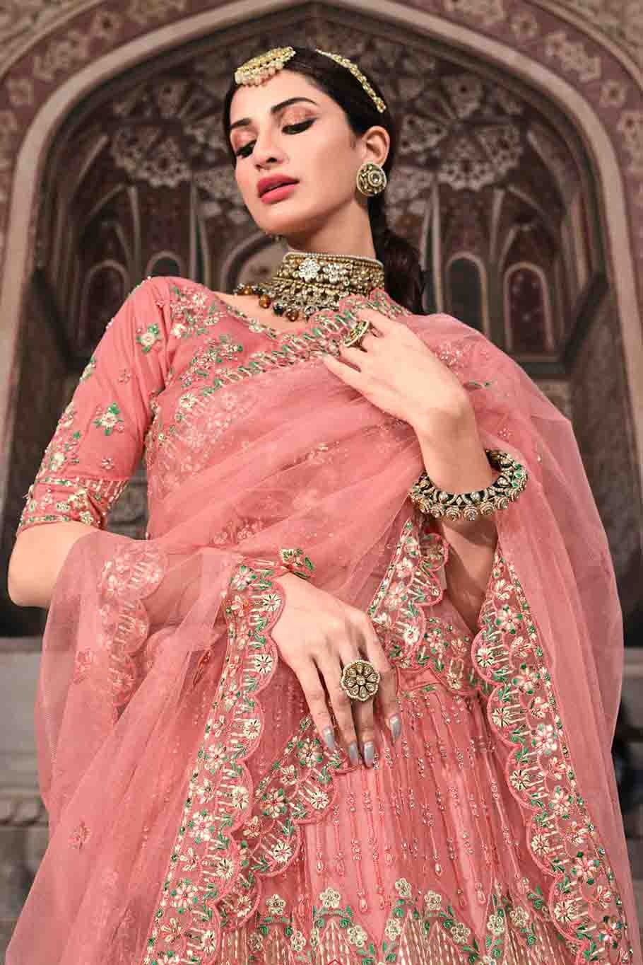 Peach Colour Soft Net Zari Work Lehenga Choli LC1080354 B