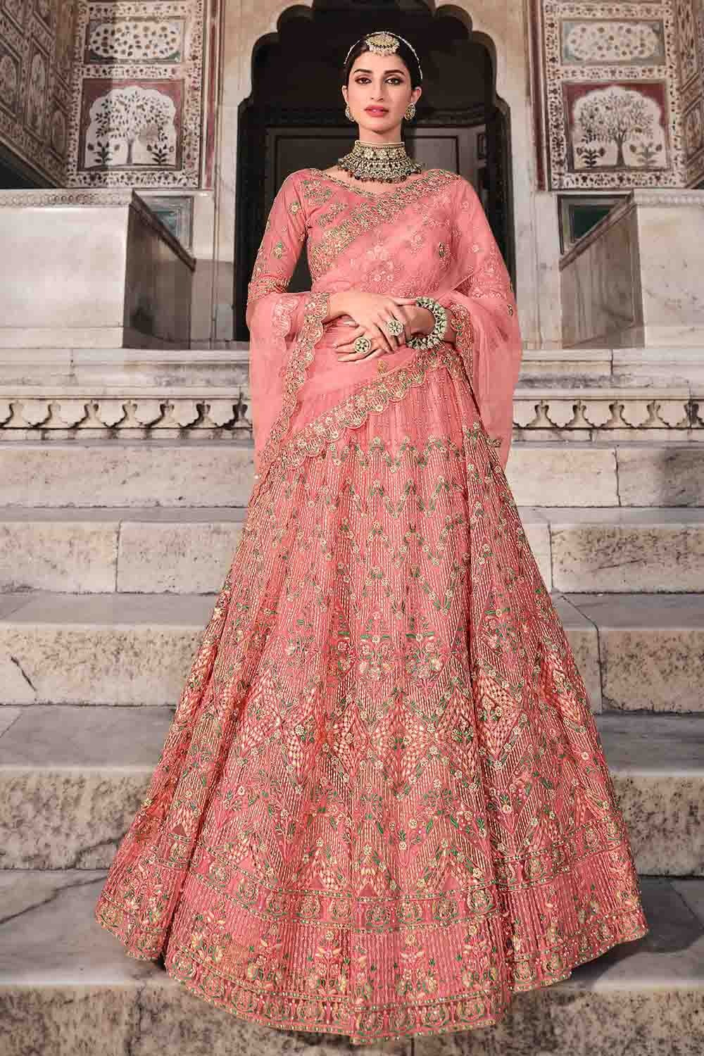 Peach Colour Soft Net Zari Work Lehenga Choli LC1080354