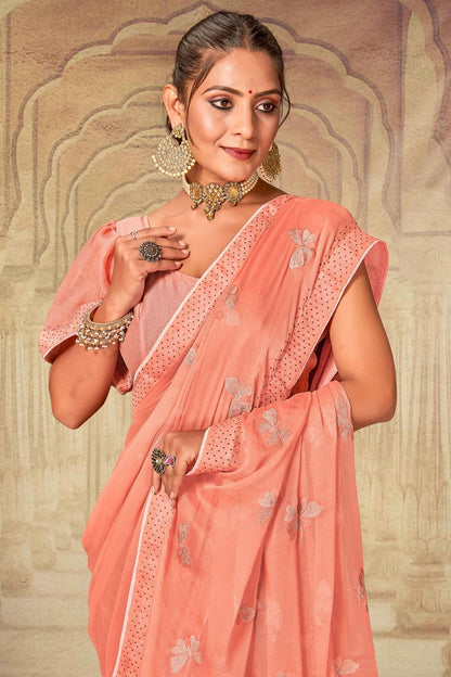 Peach Colour Soft Silk Chiffon Designer Saree LC1121523 A