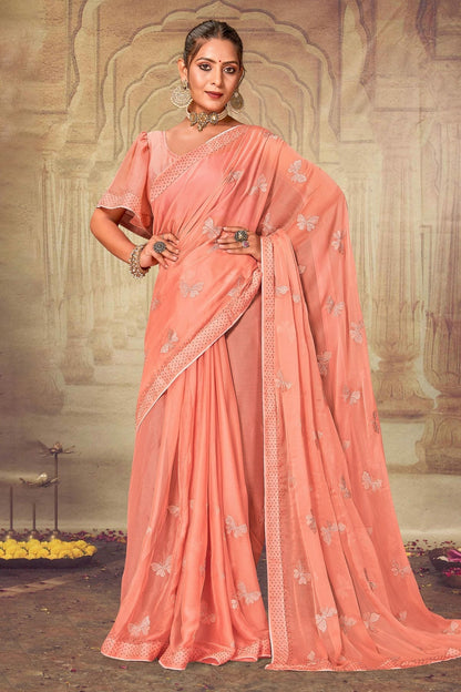Peach Colour Soft Silk Chiffon Designer Saree LC1121523