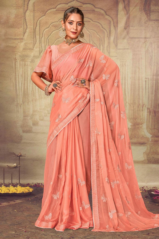 Peach Colour Soft Silk Chiffon Designer Saree LC1121523