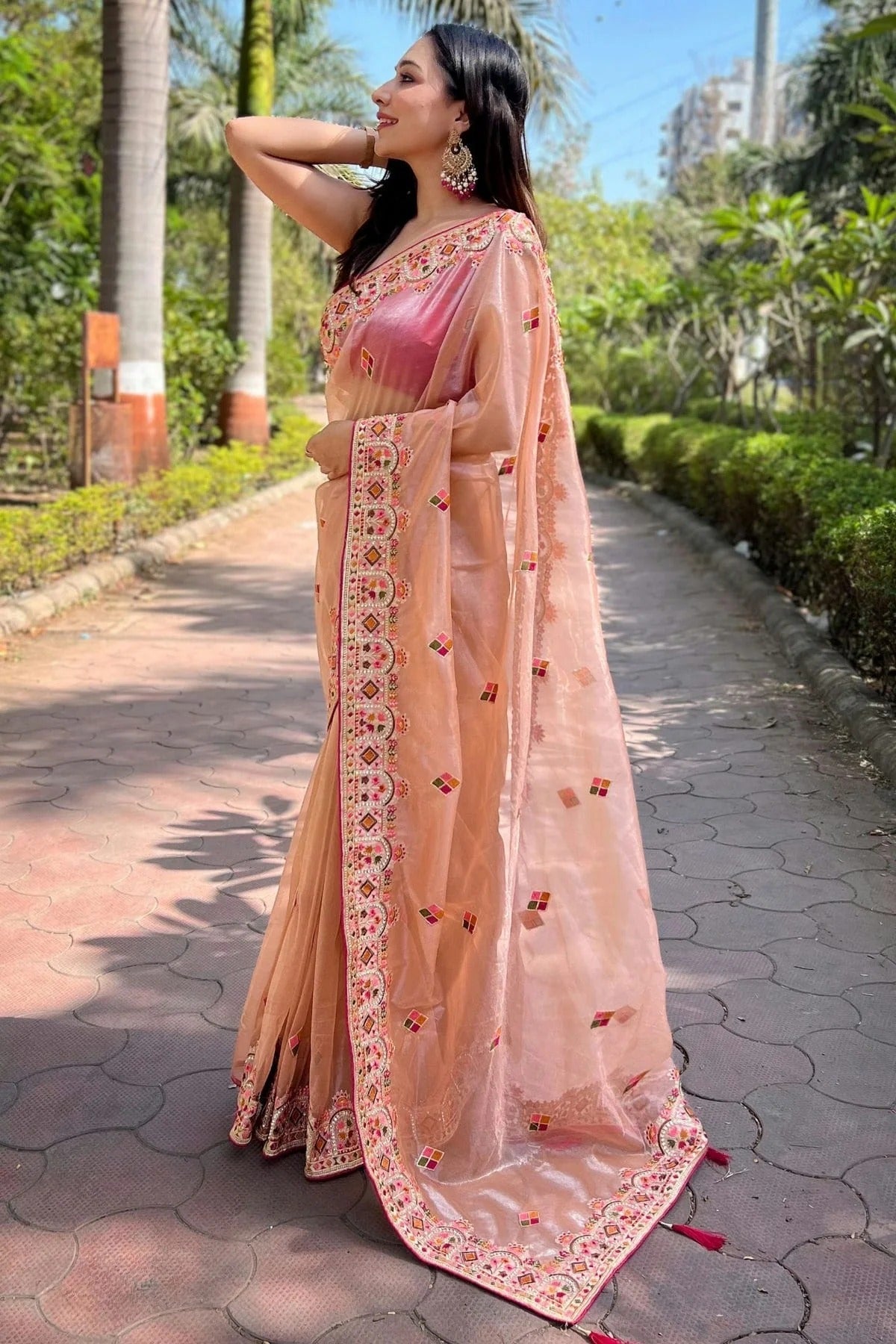 Peach Colour Tissue Silk Designer Saree SD1111767 A