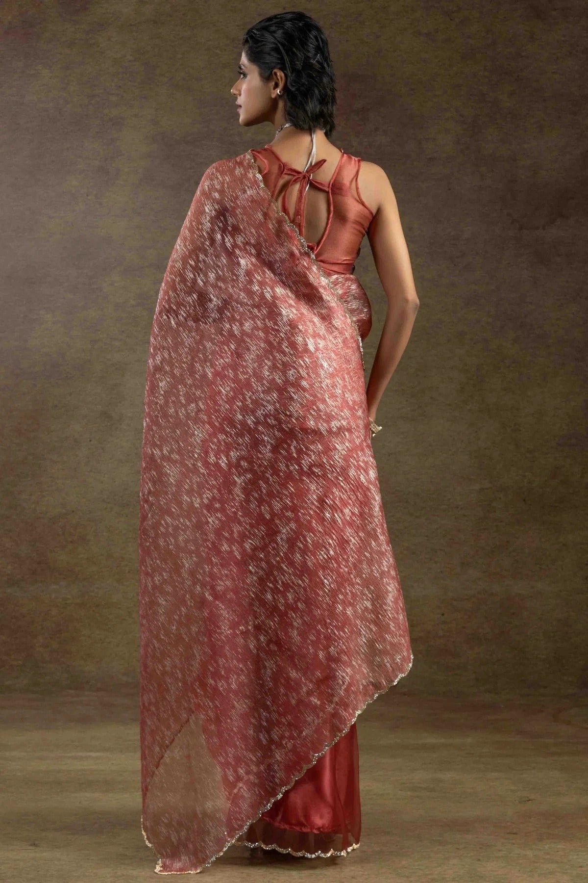 Peach Colour Tissue Silk Ready To Wear Saree SD1122041 A
