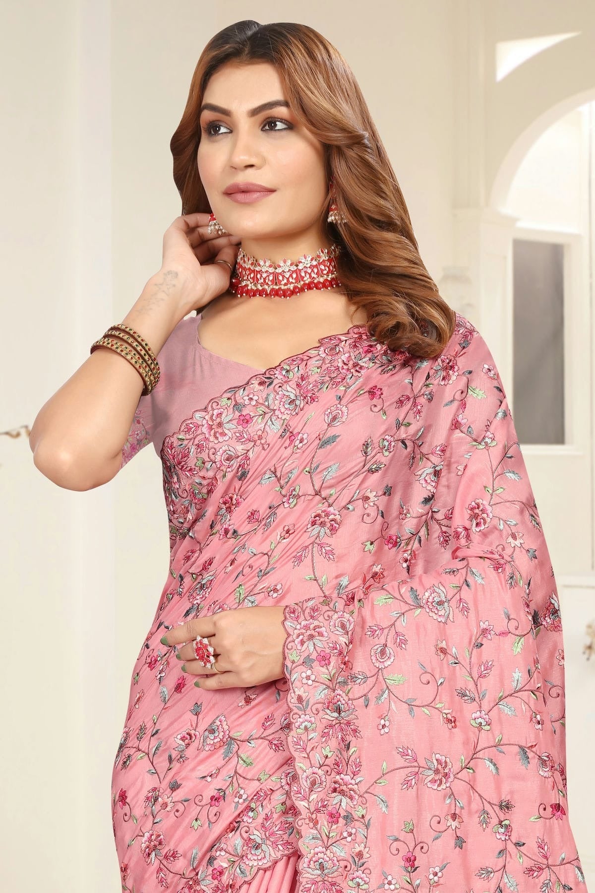 Peach Colour Tusser Silk Designer Saree SD1091214 A