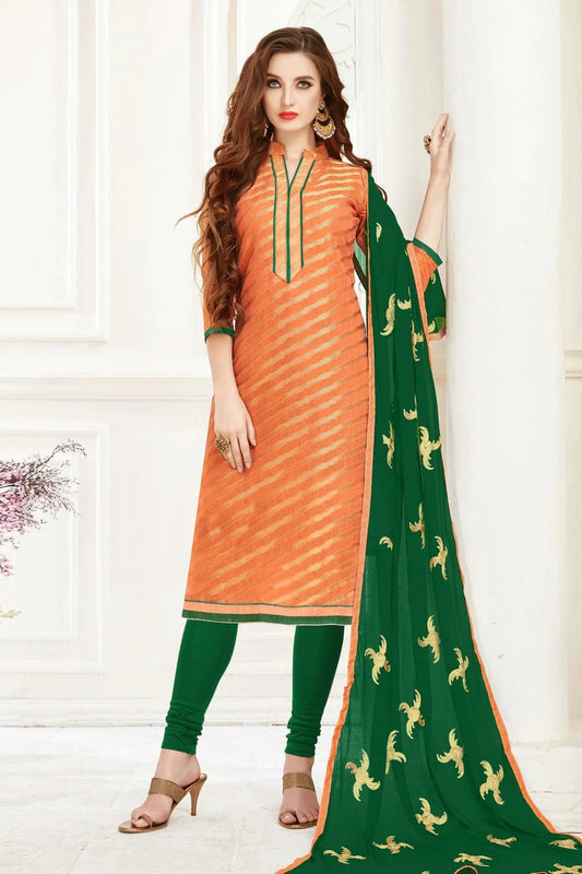 Peach Colour Unstitched Banarasi Jacquard Churidar Suit US1161138
