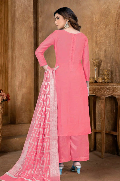Peach Colour Unstitched Banarasi Jacquard Palazoo Pant Suit US1161362 A