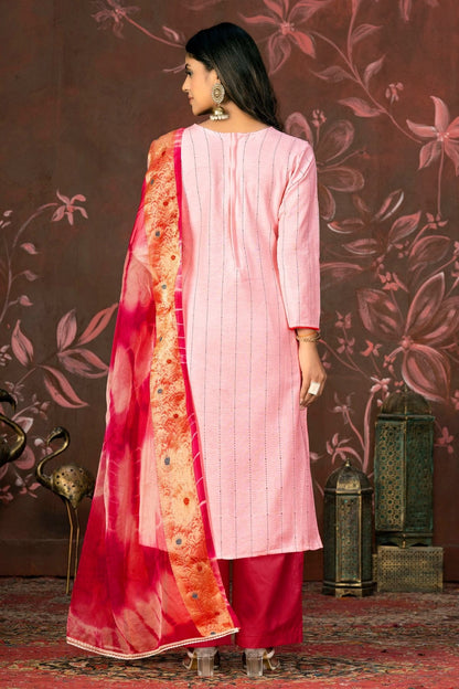 Peach Colour Unstitched Cambric Cotton Plazzo Pant Suit US1160832 A