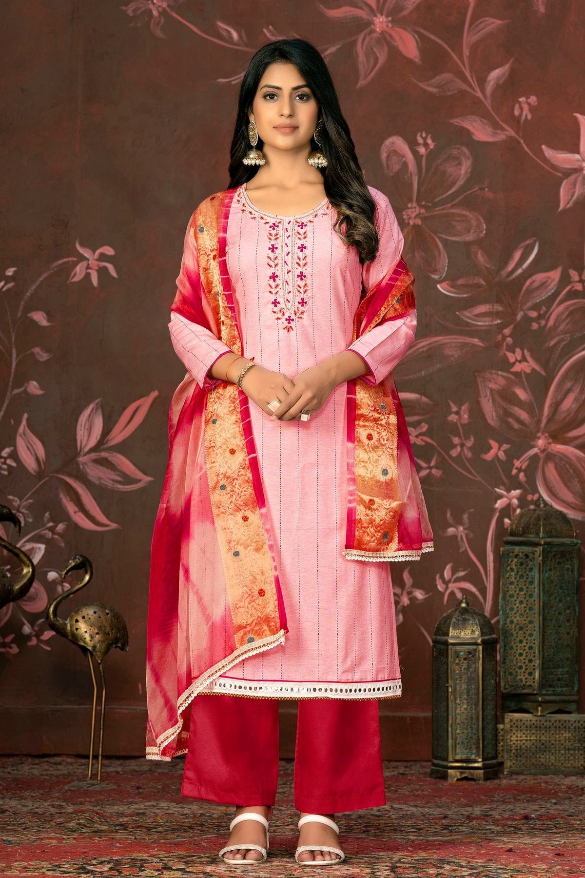 Peach Colour Unstitched Cambric Cotton Plazzo Pant Suit US1160832